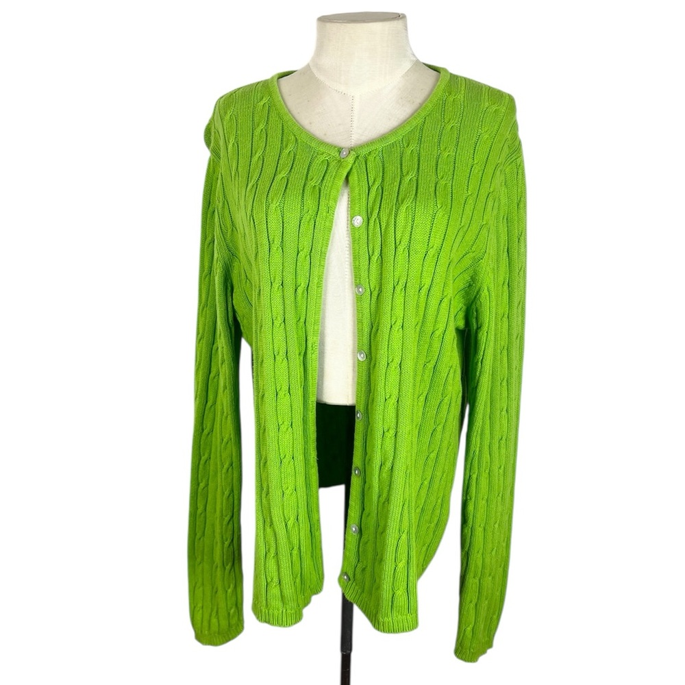 Vintage Pierre Cardin cable knit cardigan sweater lime green Size Large